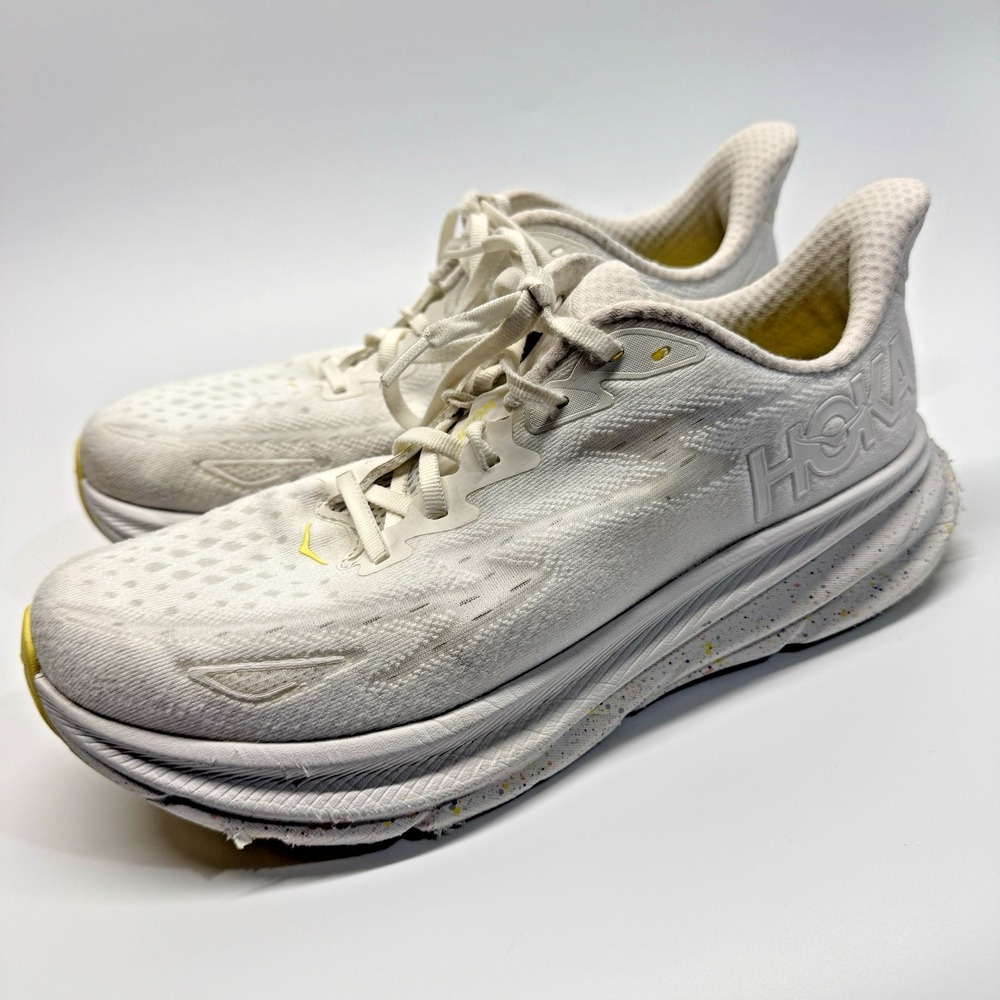 Hoka One One Clifton 9 Womens 9.5 B White Yellow Running Shoes Sneakers - Picture 2 of 16
